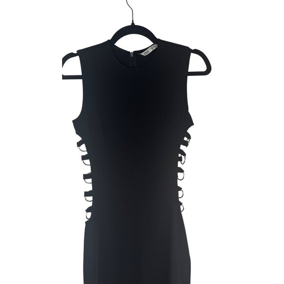 2/$30 XS Zara Sleeveless Black Midi Dress Side Silver Decorative Circles - Picture 13 of 15